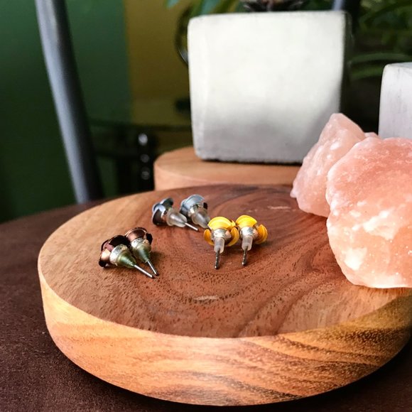 -Multicolor Stud Rose Earrings Trio - Picture 5 of 5